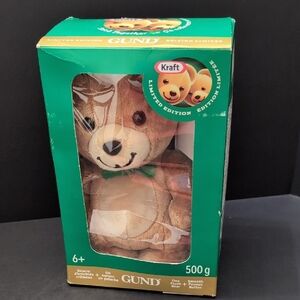 VTG,Gund,Kraft Peanut Butter Brown with Green Bow Plush Teddy Bear.